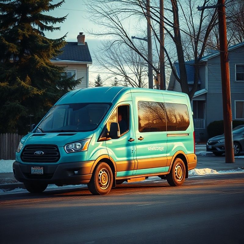 Vividvforge cargo van on a Winnipeg residential street with a driver carrying a package