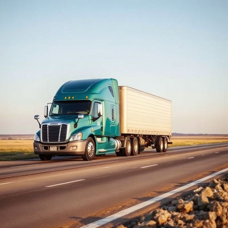 Vividvforge freight truck on a Prairie highway under a clear northern sky
