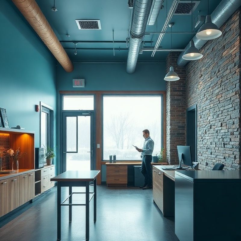 Vividvforge coordinator at a standing desk in the Winnipeg office